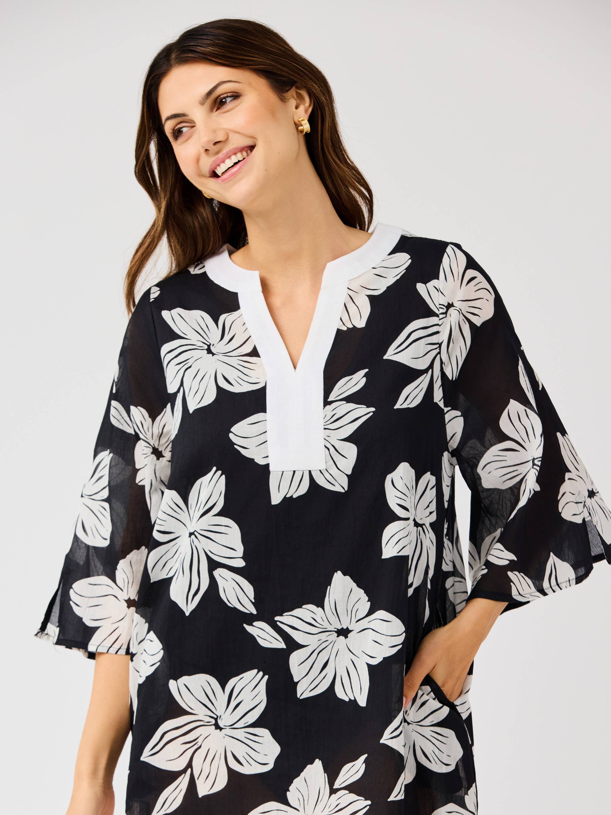 Mary Square - Elizabeth Beach Dress | Lagoon Bloom Black
