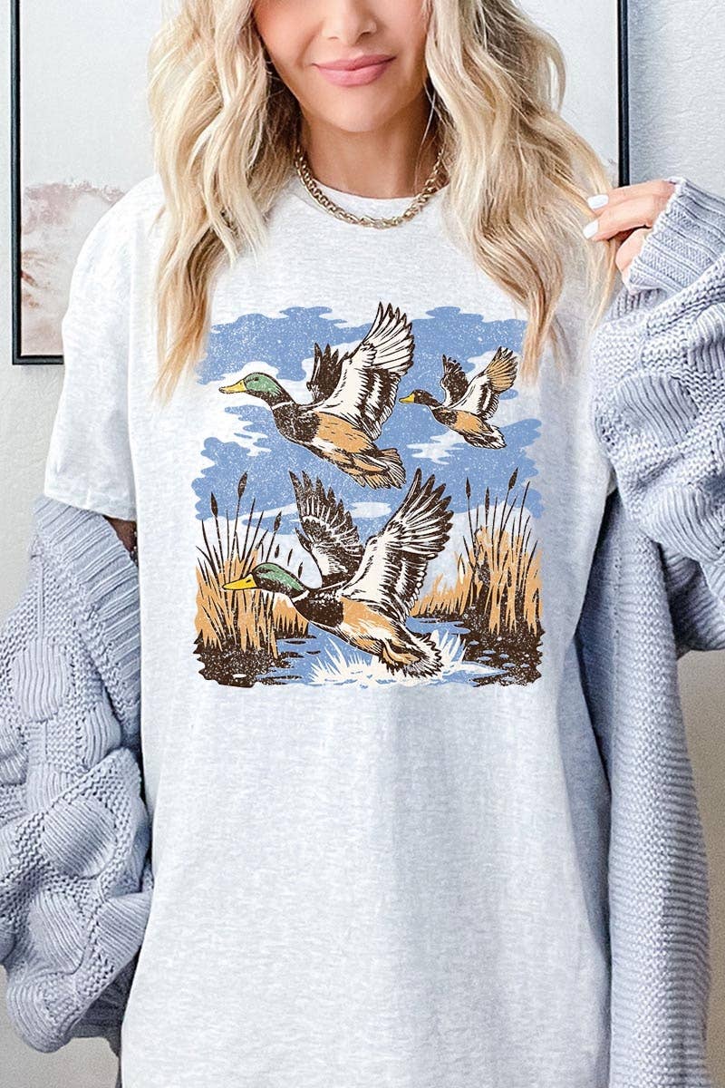 Flying Mallard Ducks Graphic Heavy Cotton Tee
