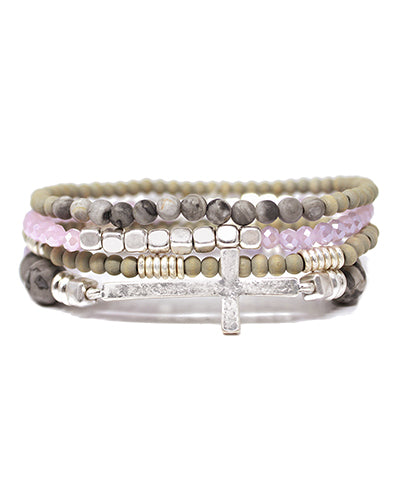 Set Of 4 Beaded Cross Bracelets