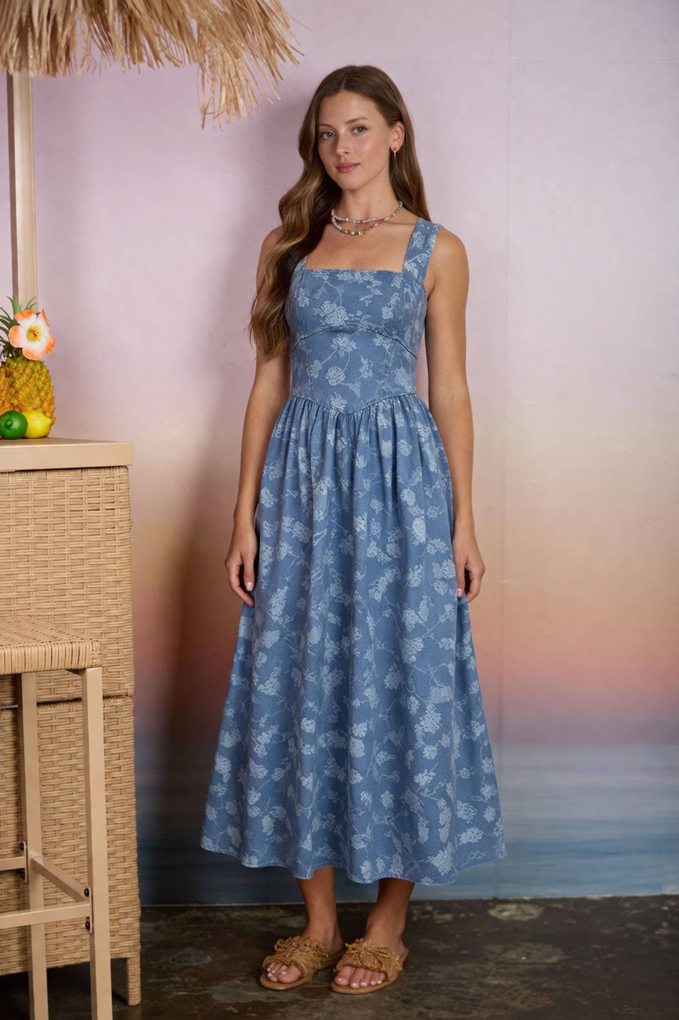 Blu Pepper - FLORAL JACQUARD CORSET DETAIL MIDI DRESS
