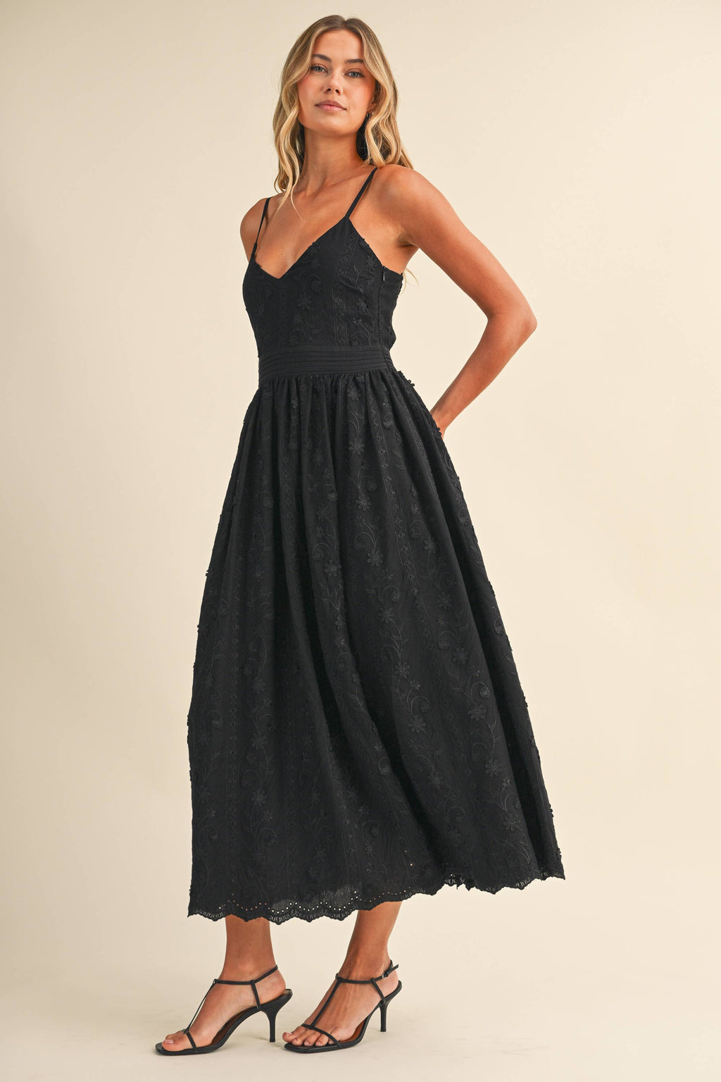Klesis - ID9523 3D FLORAL DETAILED LACE MIDI DRESS