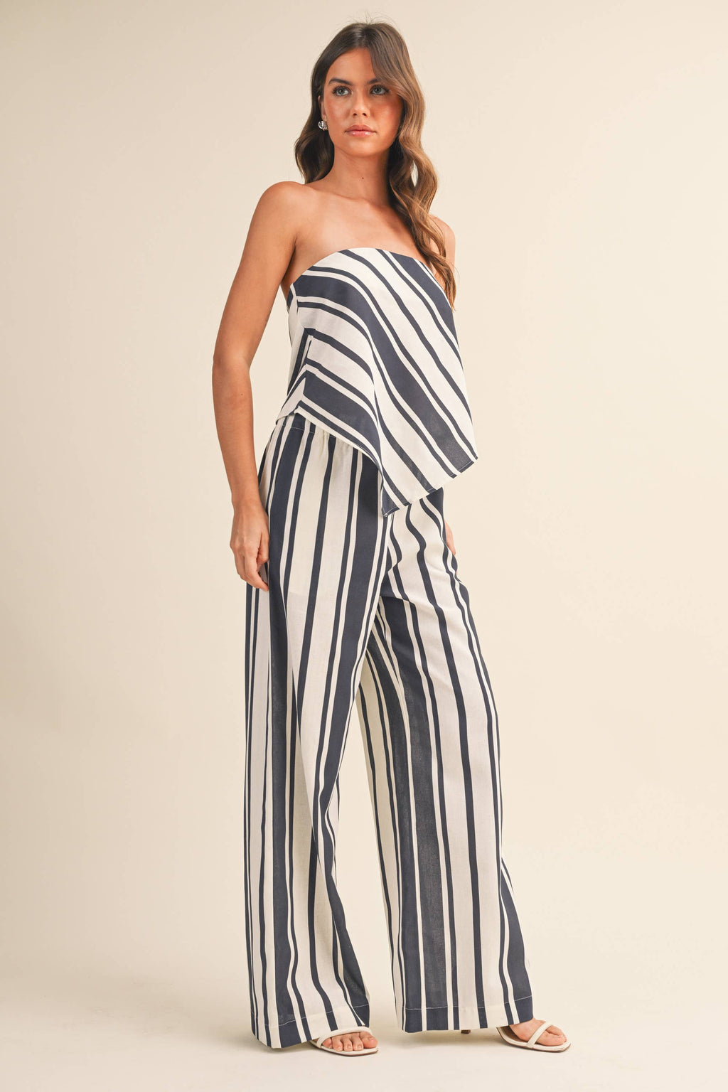Klesis - IST6376 STRIPED LINEN TUBE TOP AND WIDE LEG PANTS SET