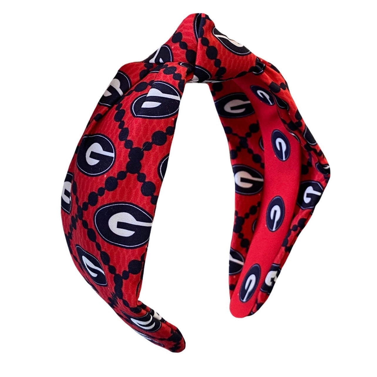 University of Georgia College Top Knot Headband with "G" emblem.