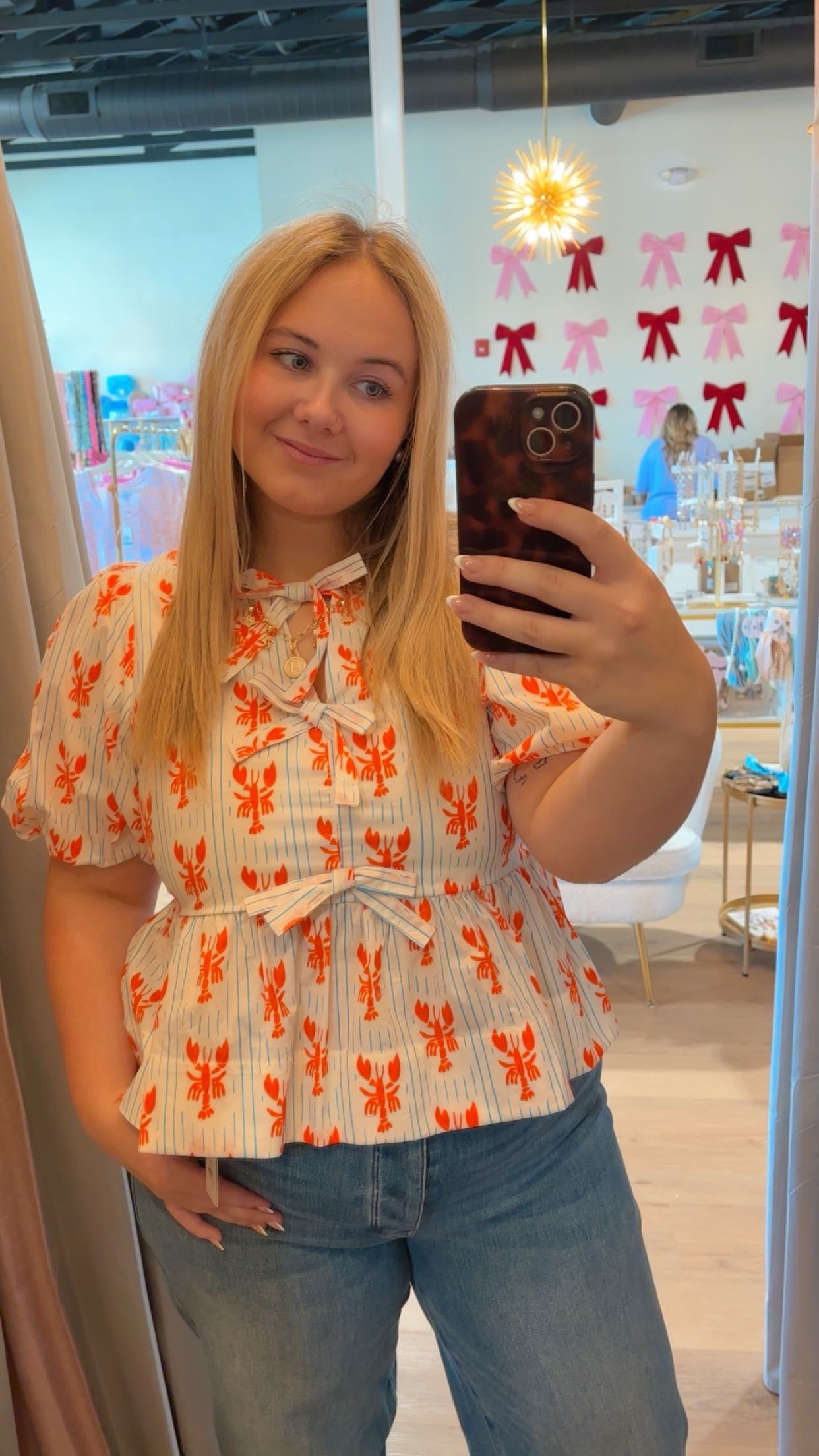 Lobster print puff sleeve top