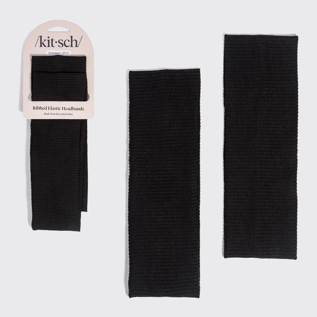 KITSCH - Recycled Fabric Ribbed Elastic Headbands 2pc Set - Black