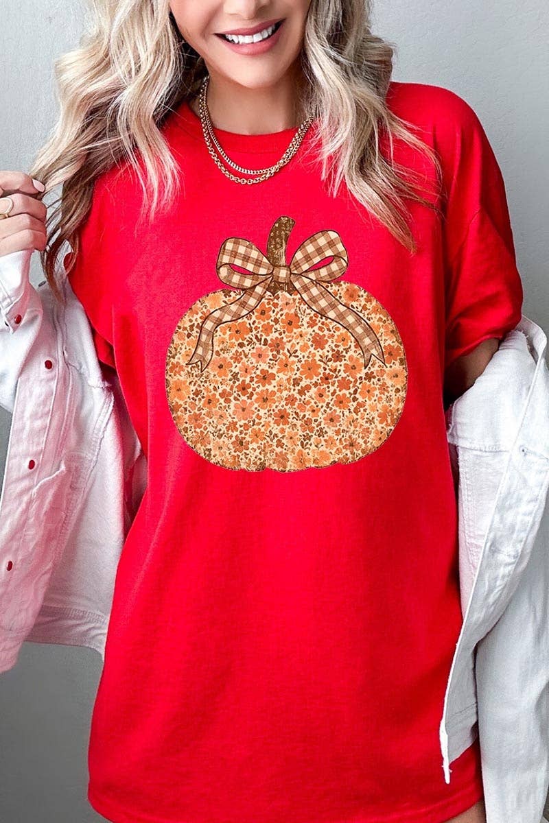 COLORBEAR - Floral Fall Pumpkin Graphic Heavy Cotton Tee