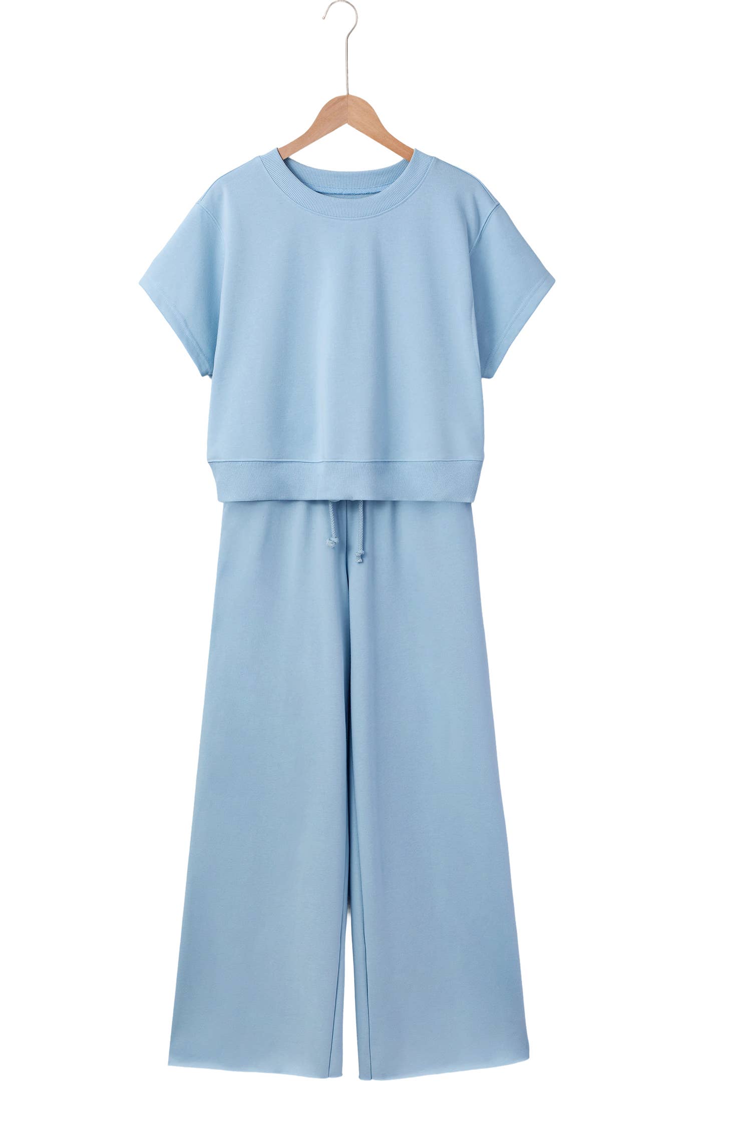 Aapparella - Soft Color Tee & Wide Leg Pants 2pcs Set | S-XL Plus 1X-4X