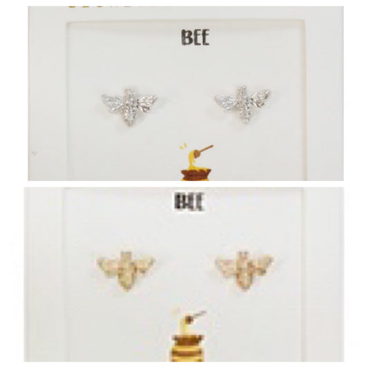 Small bee stud earrings in gold and silver color.