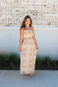 DEMASK PATTERN STRAPLESS SMOCKED MIDI SUNDRESS