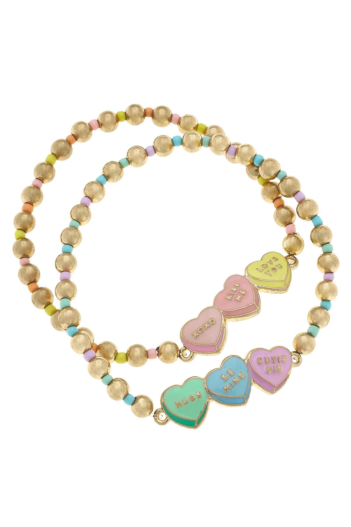 Conversation Hearts and Ball Bead Stretch Bracelets