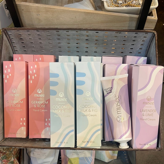 Assorted 4oz Musee hand cream.