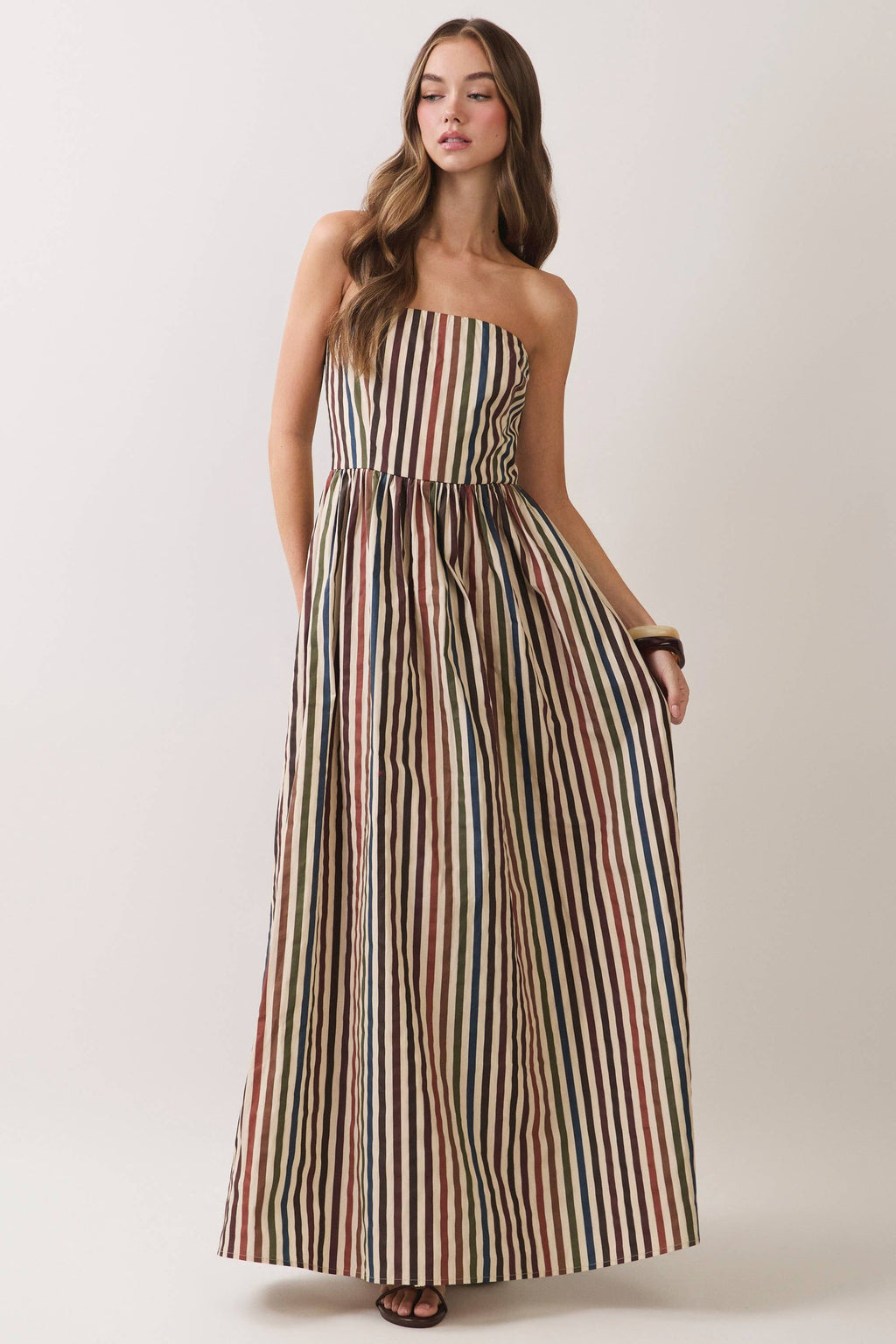 TCEC - CD07506-Multi Stripe Strapless Maxi Dress