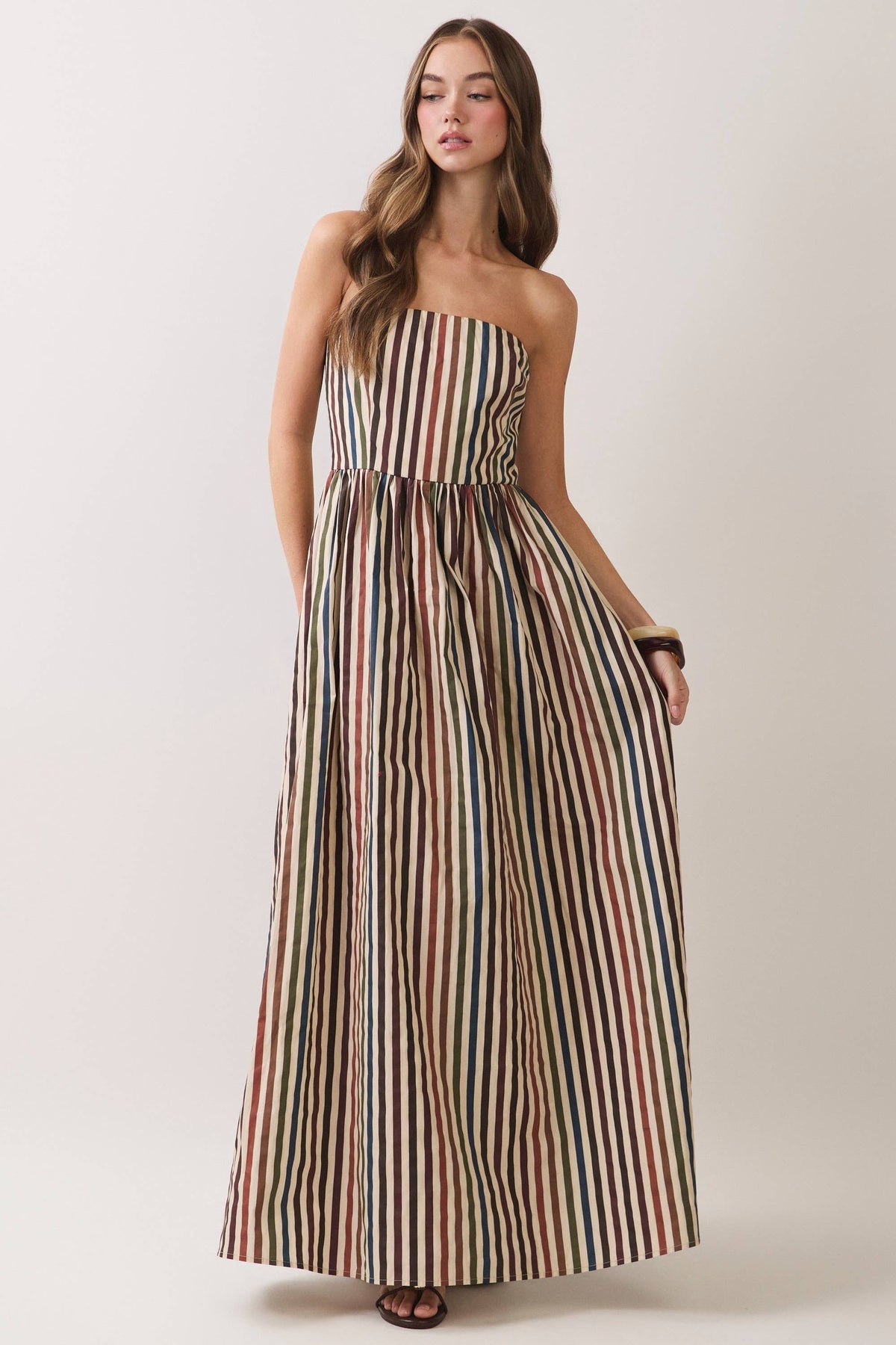 TCEC - CD07506-Multi Stripe Strapless Maxi Dress