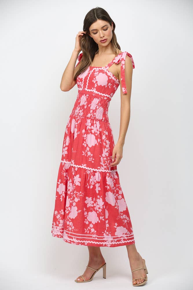 FATE - SELF TIE SHOULDER STRAP MAXI DRESS WITH RIC-RAC TRIM FD35828
