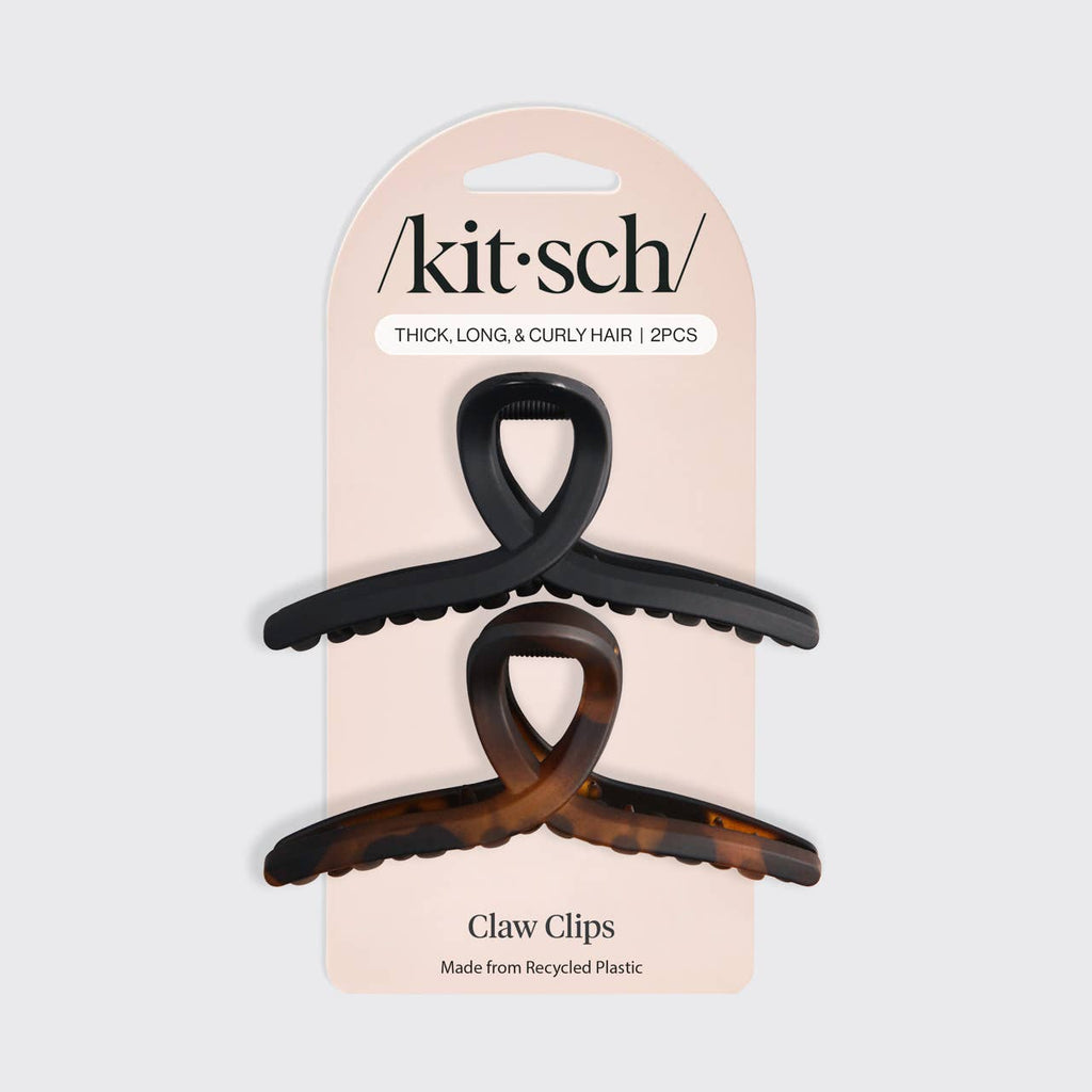 KITSCH - Recycled Plastic Large Loop Claw Clips 2pc - Black & Tort