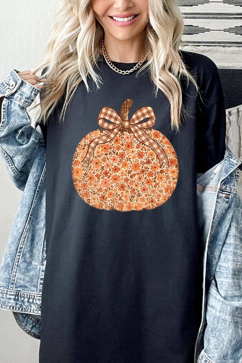 COLORBEAR - Floral Fall Pumpkin Graphic Heavy Cotton Tee