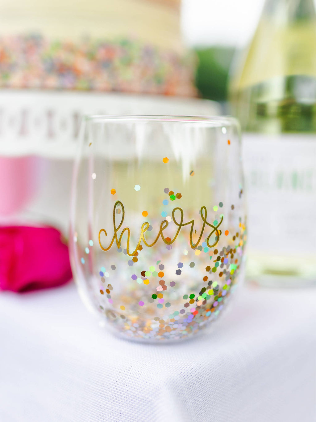 Mary Square - Glitter Wine Glass | Cheers