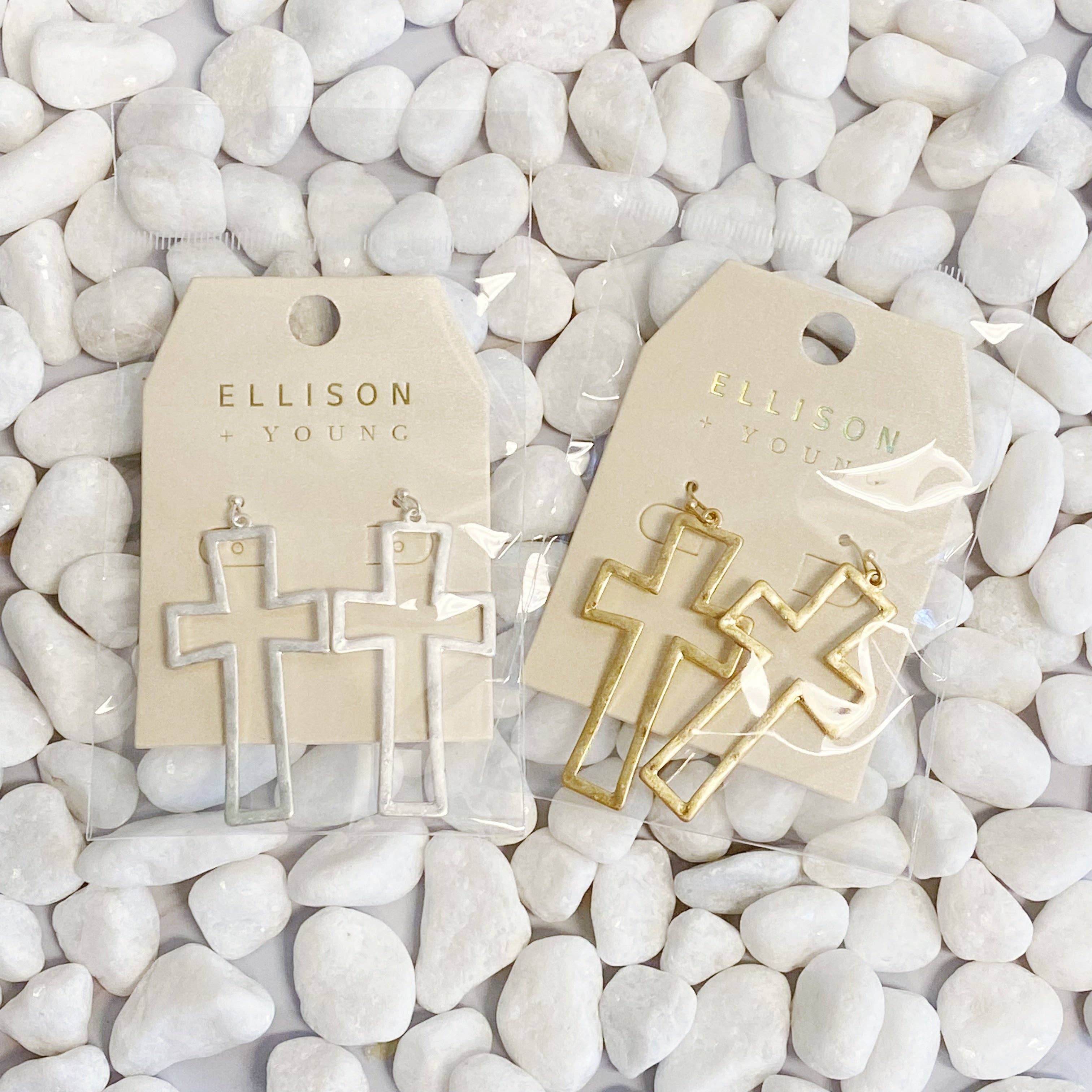 Dangle Cross Outlined Earrings
