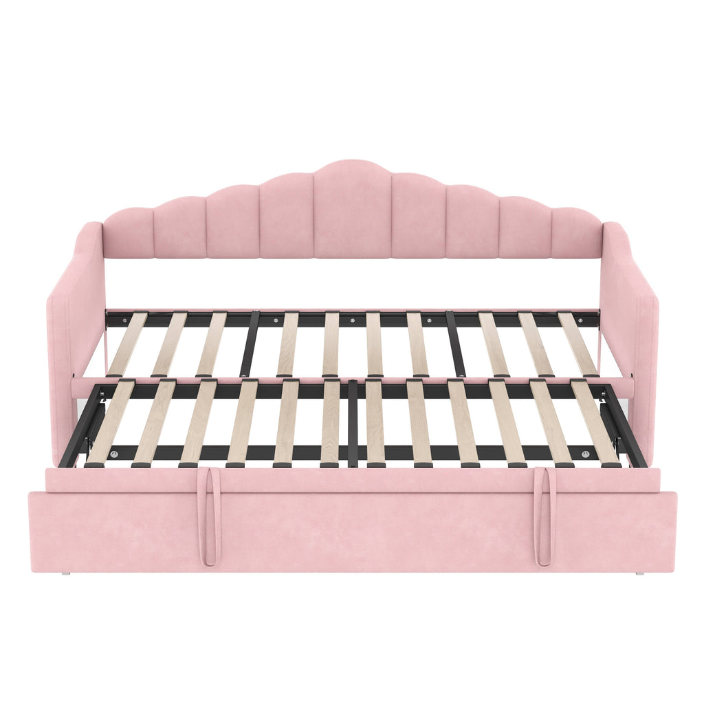 39F Inc. - Velvet Daybed with Pop Up Trundle USB Twin Beige/Pink