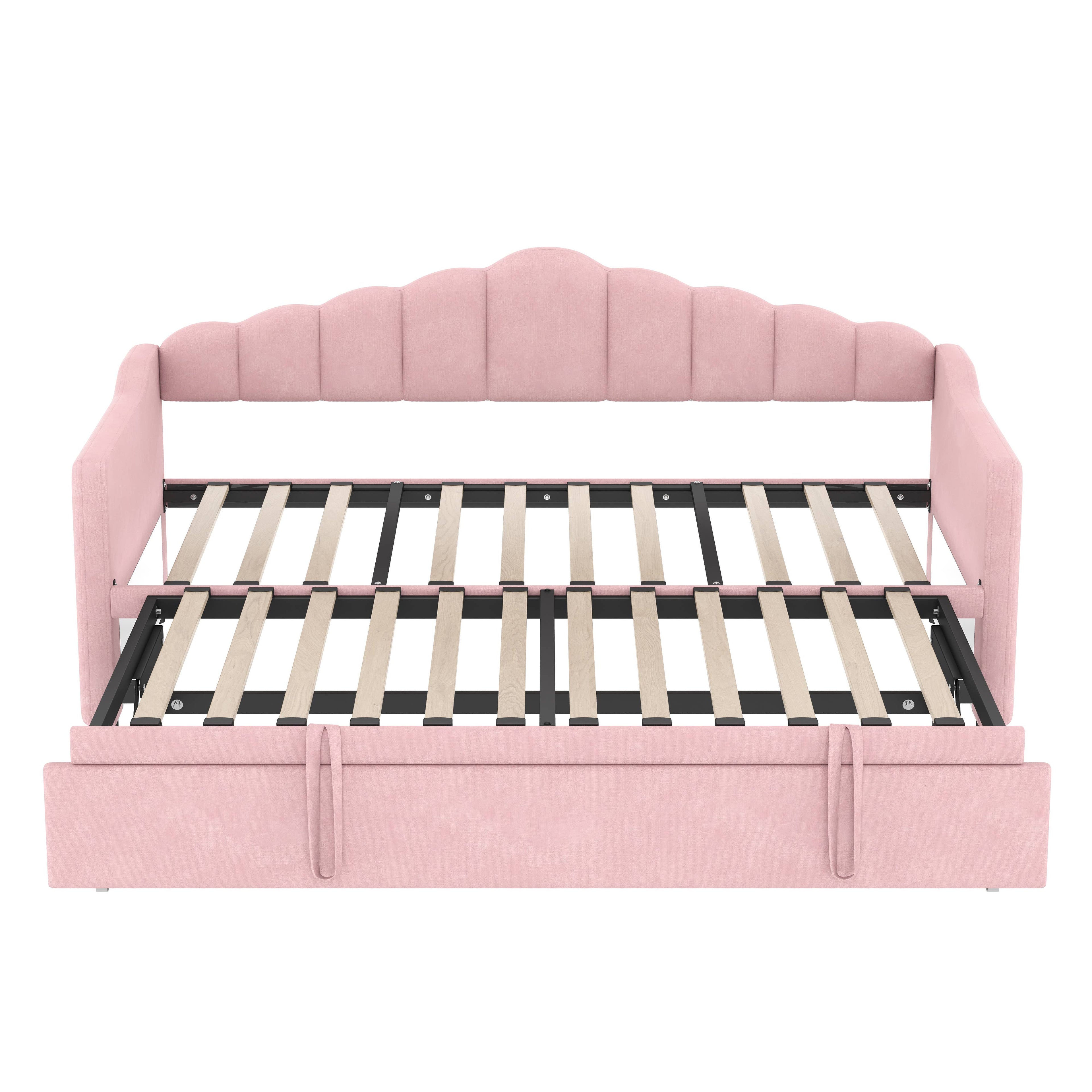 39F Inc. - Velvet Daybed with Pop Up Trundle USB Twin Beige/Pink