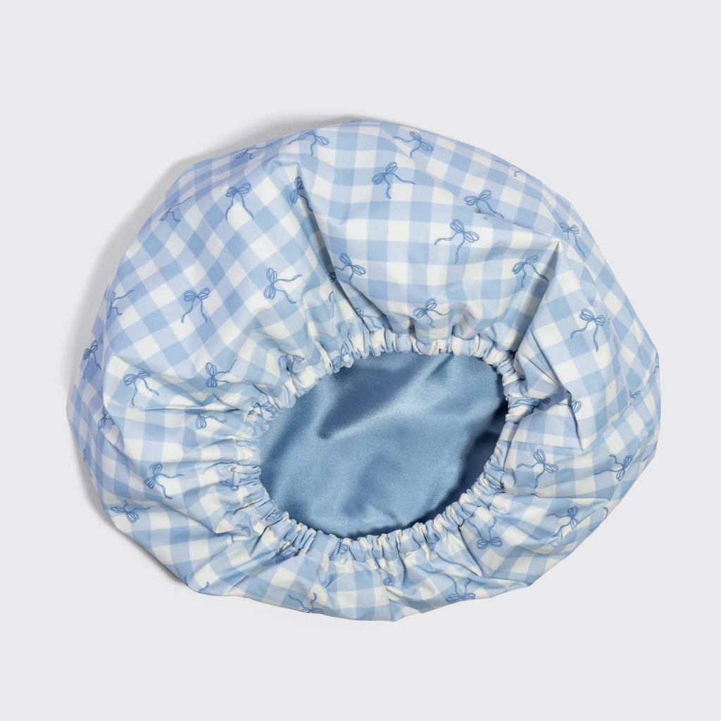 KITSCH - Satin Lined Flexi Shower Cap - Gingham Blue