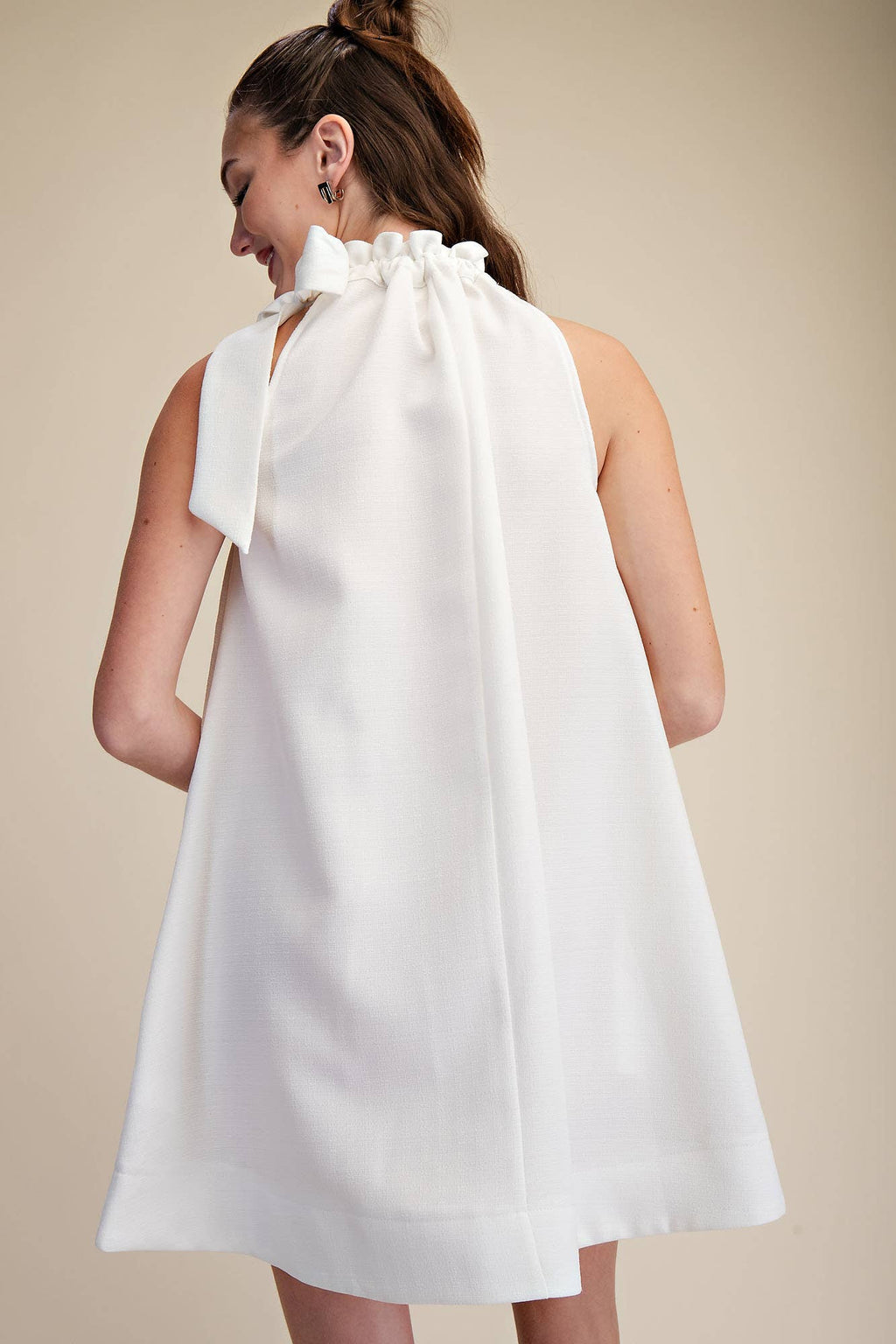 Tie Round Ruffle Neck Sleeveless Mini Dress