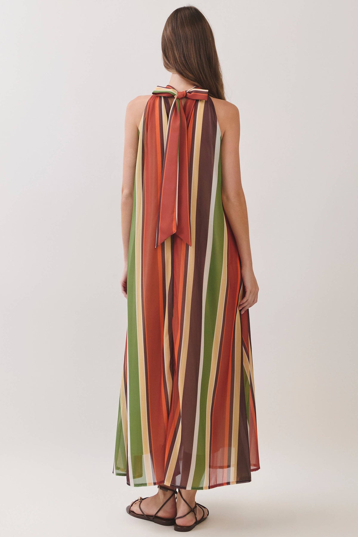 TCEC - CD07529-Multi Stripe Halter Maxi Dress