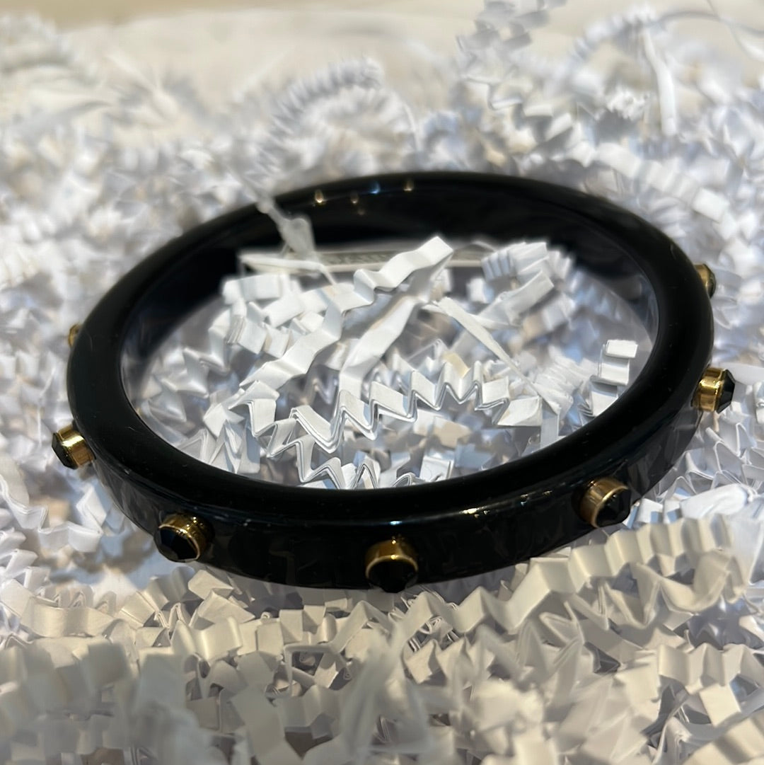 Black Acrylic Bangle with Stone Accents.