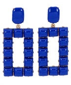 Blue rectangle studded earrings.