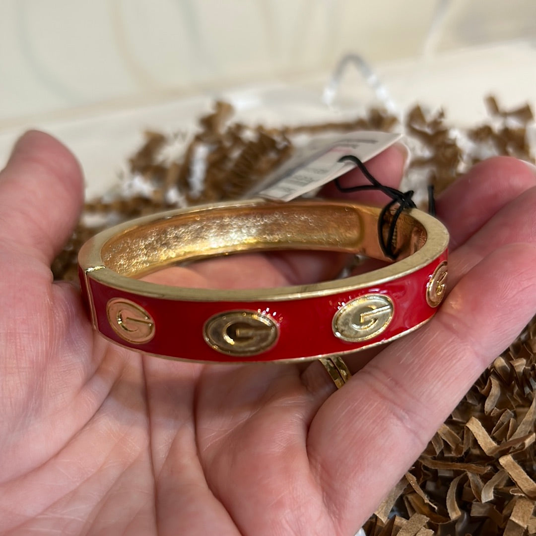 Gold and red College Enamel Hinge Bangle with "G".