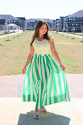 Green Striped Midi Skirt