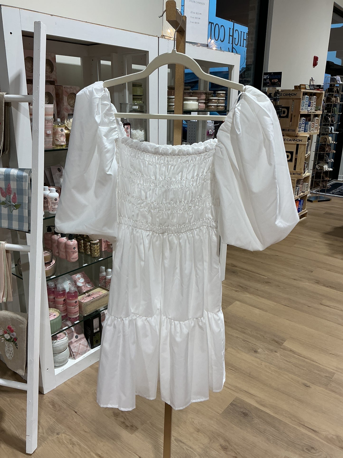 Puff Sleeves Smocked Top Poplin Dress