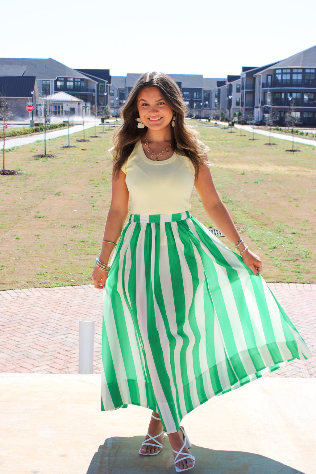 Green Striped Midi Skirt