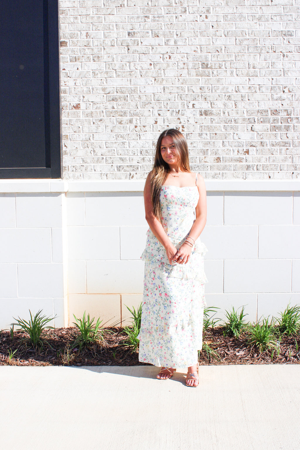 Floral Fantasy Asymmetrical Ruffled Maxi
Dress with Slit