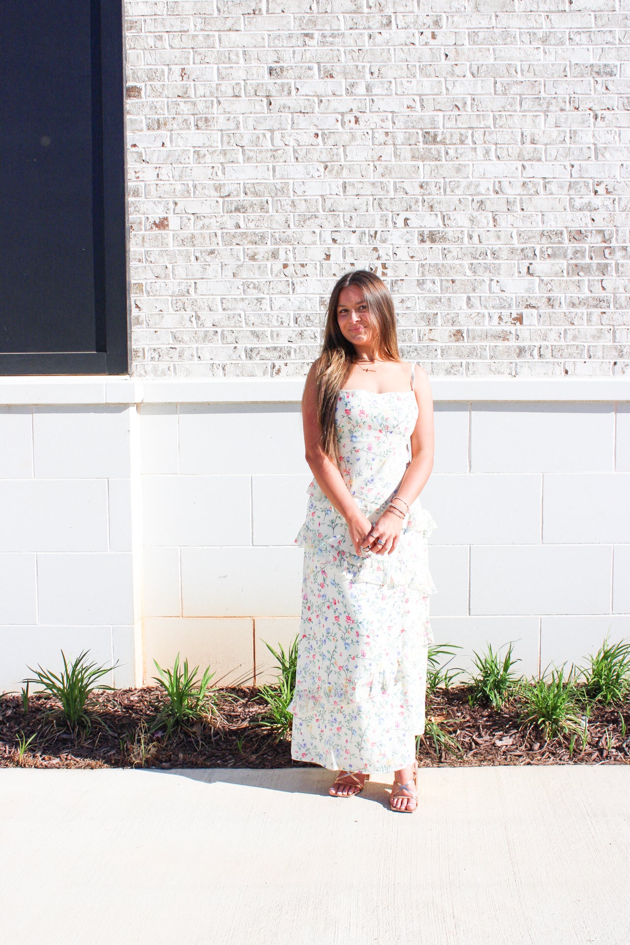 Floral Fantasy Asymmetrical Ruffled Maxi
Dress with Slit