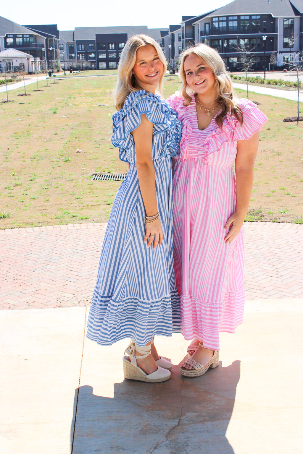 Ruffled Striped Midi Dress