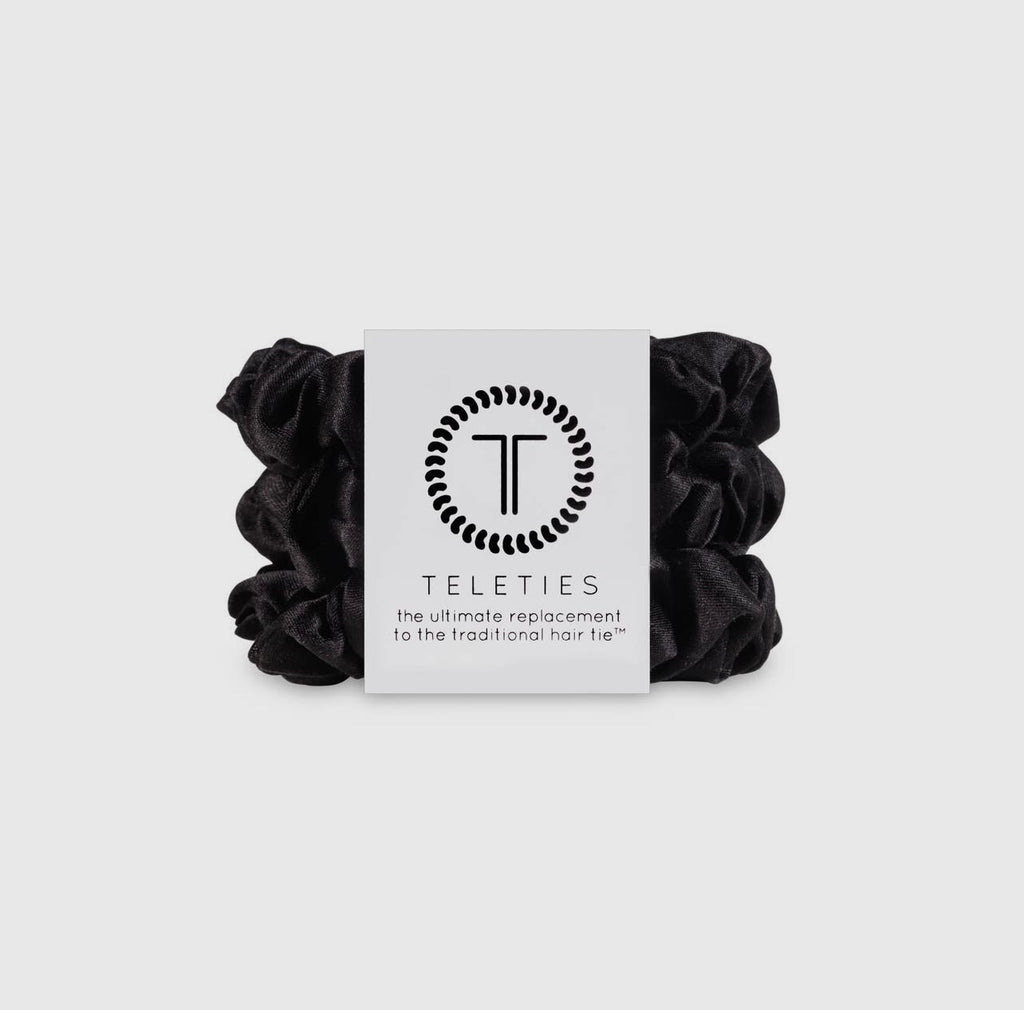 Black teletie silk scrunchies.