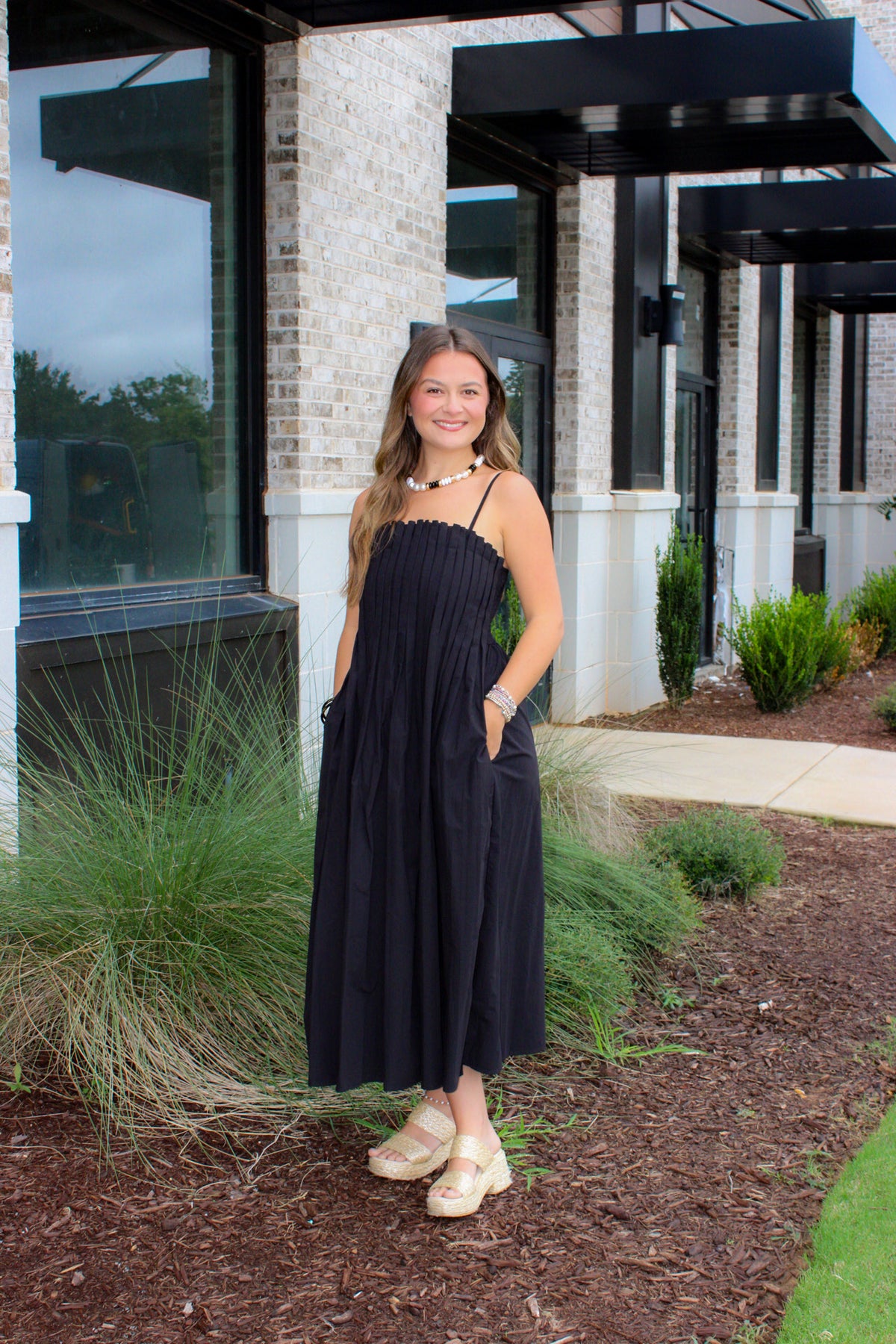 Pleated Bodice Maxi Dress Strap