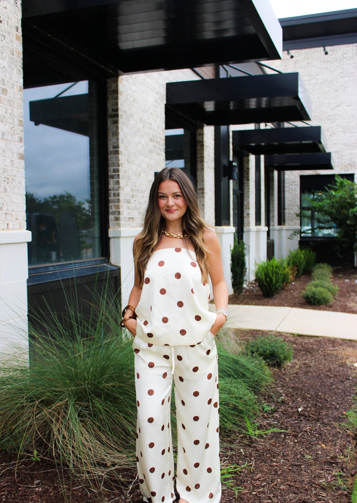 Polka Dot Strapless Pants Set