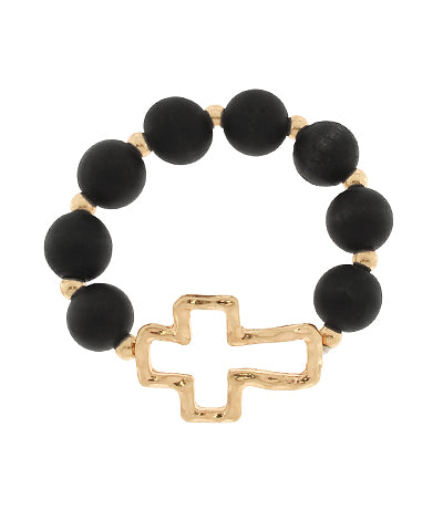 Wooden Beaded Cross Bracelet