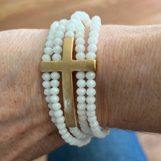 White Crystal Gold Cross 5 Band Bracelet.