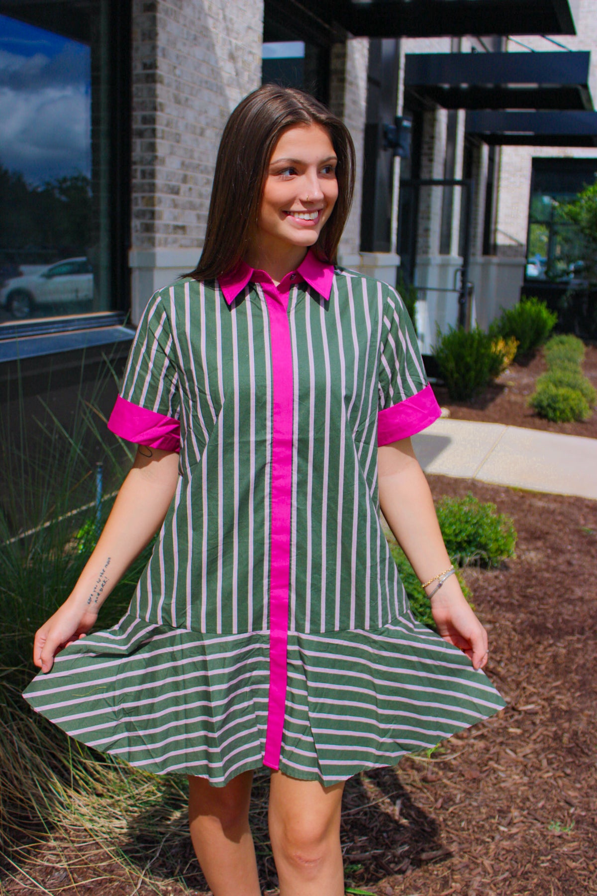 Striped Short Sleeve Mini Dress