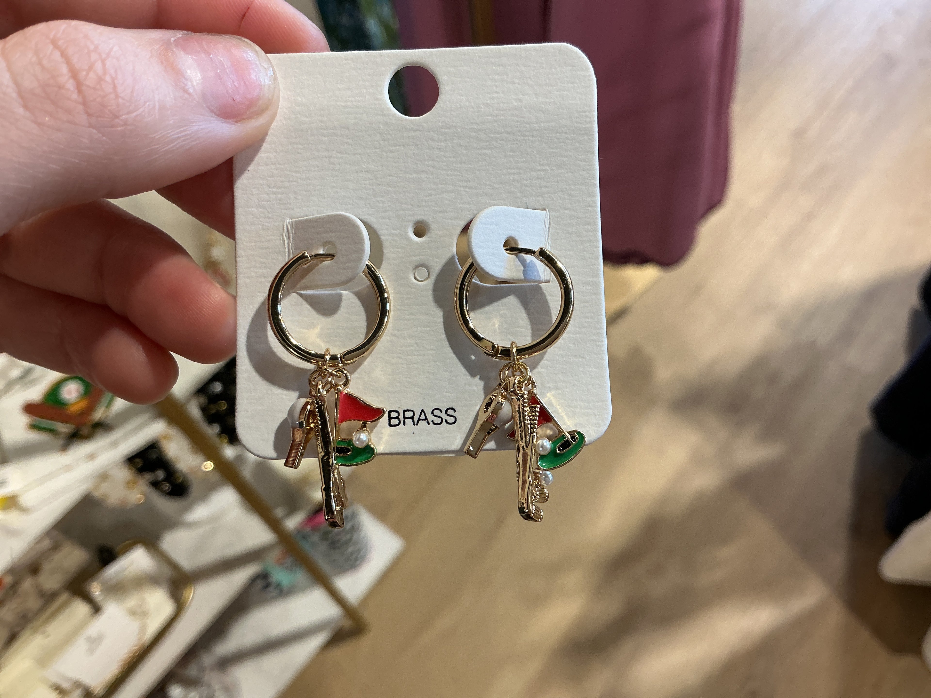 Golf Charm Dangled Hoops