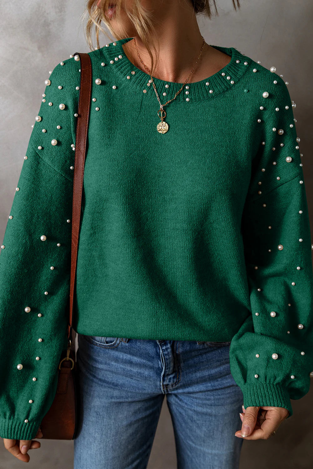 Pearl Sleeve Pullover Sweater