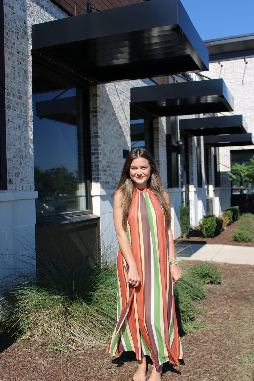 Multi Stripe Halter Maxi Dress