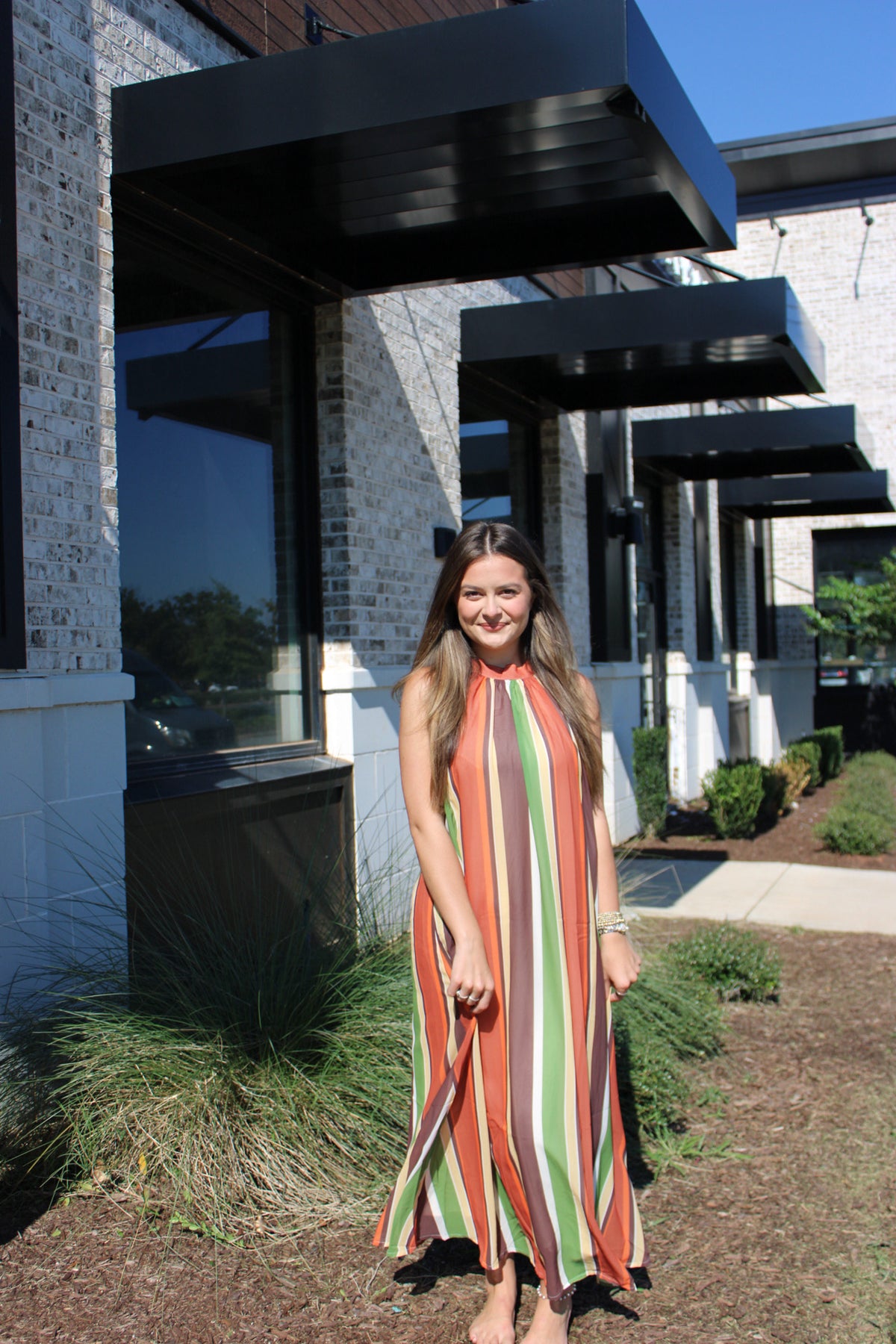 Multi Stripe Halter Maxi Dress