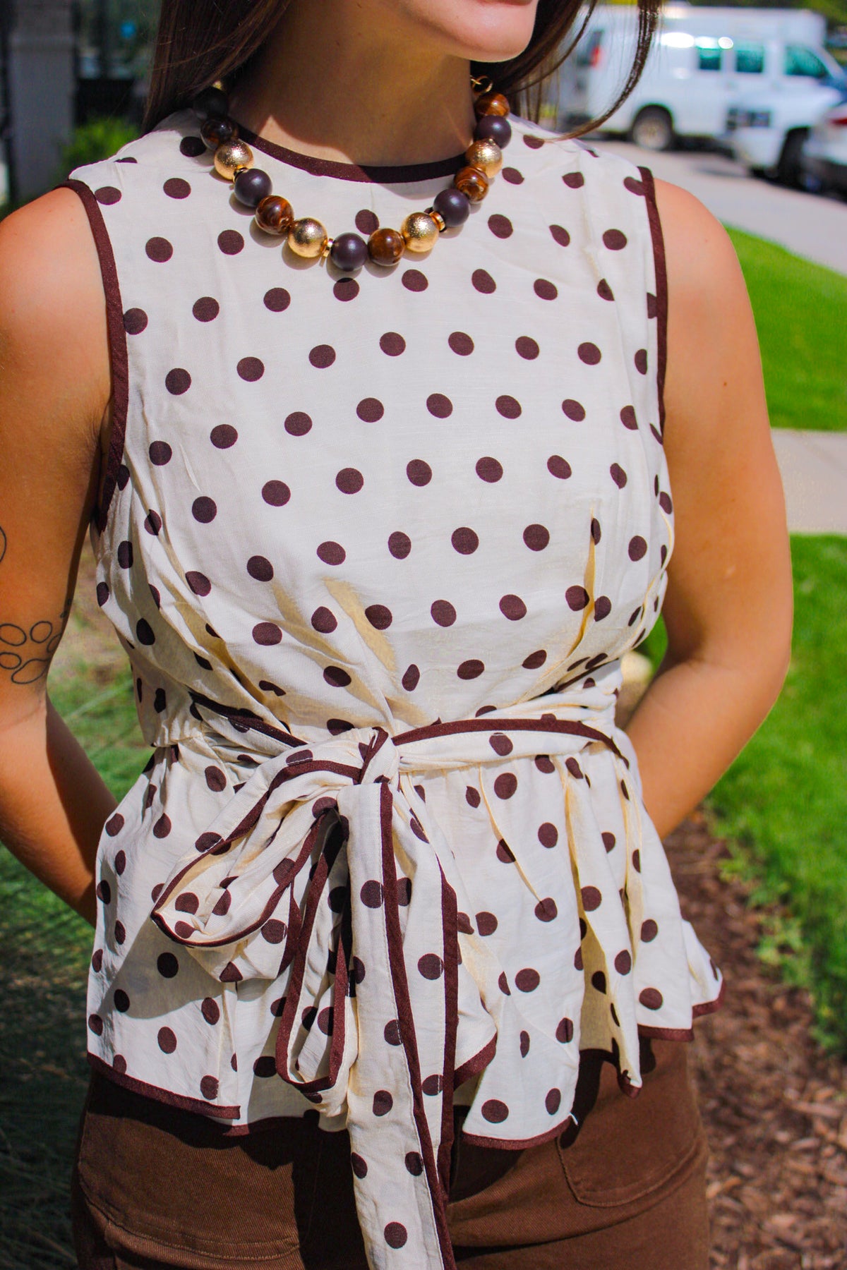 Polka Dot Self-Tie Top