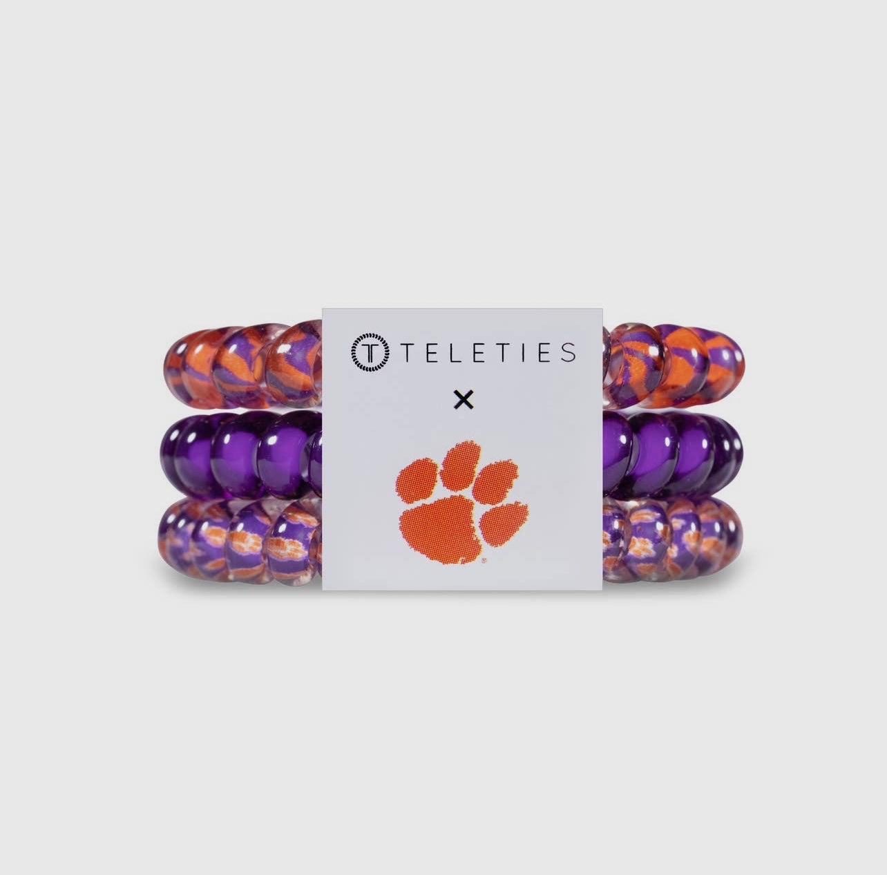 3-pack of Clemson University Collegiate Teleties with orange and purple.