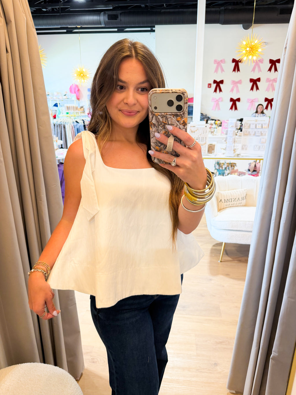 Scoop Neck Bow Shoulder Top