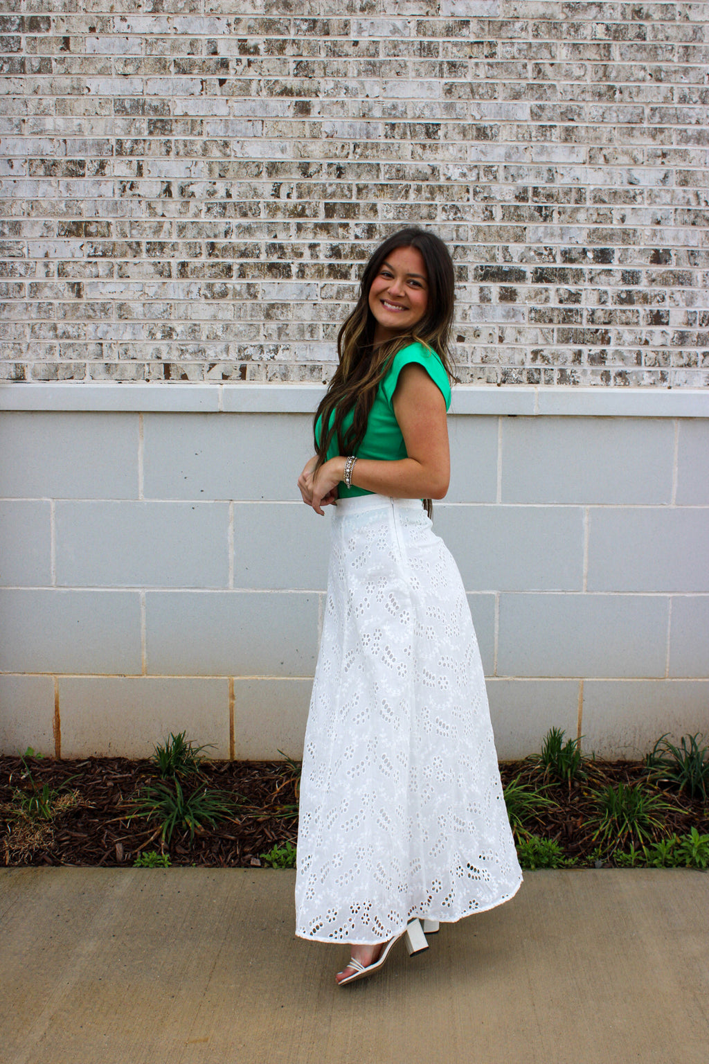 Eyelet Embroidered Side Zipper A Line Maxi Skirt